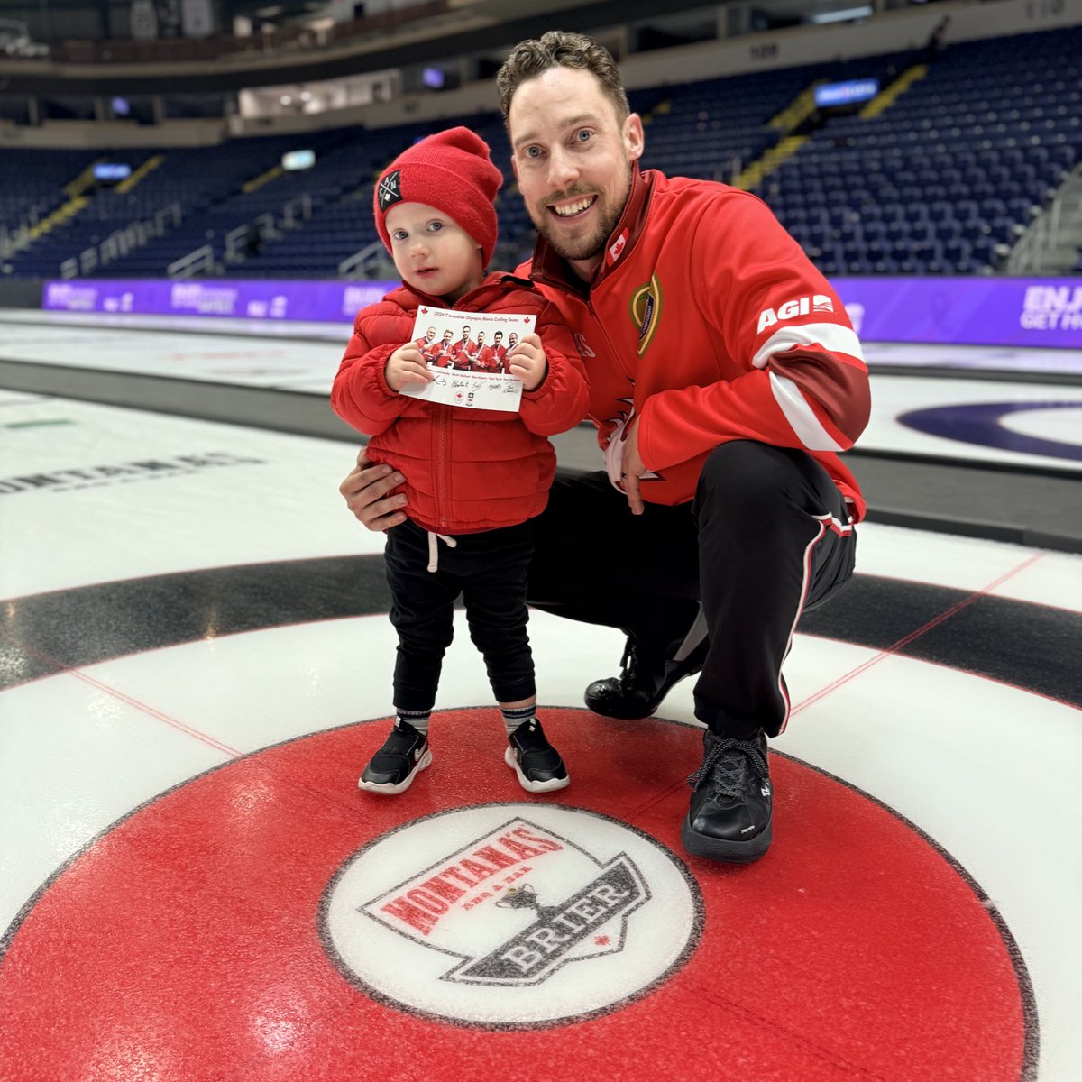CurlingCanada's tweet photo. No matter what, Luke is always there to cheer on his dad ❤️ 

#Brier2026 https://t.co/cCnsiuGcKG