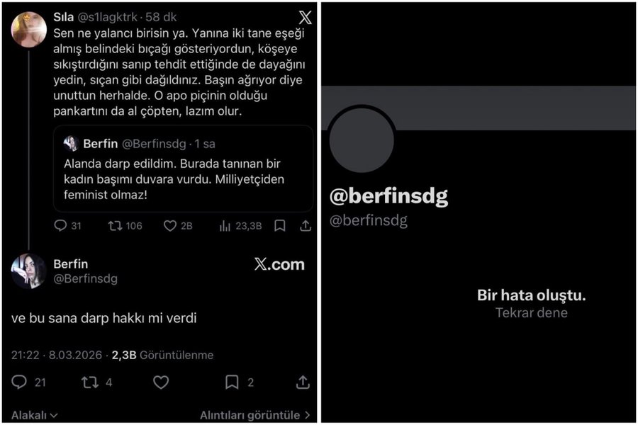 Bu arada Berfin'i belindeki bıçağa rağmen dövmüş TÜRK kadını. Korkudan hesabını da kapatıp kaçmış.Yürüyedurun Tomrisler, Gülnarlar.