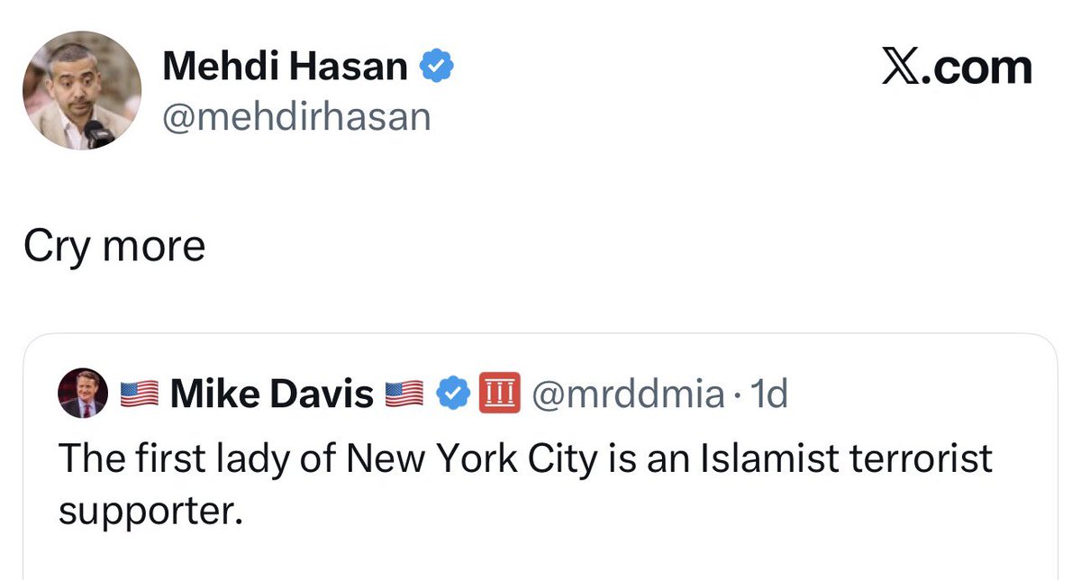 Qatari-backed propagandist Mehdi Hassan who previously disavowed some of his Islamist views is now entertained that the First Lady of NYC liked posts celebrating October 7th.