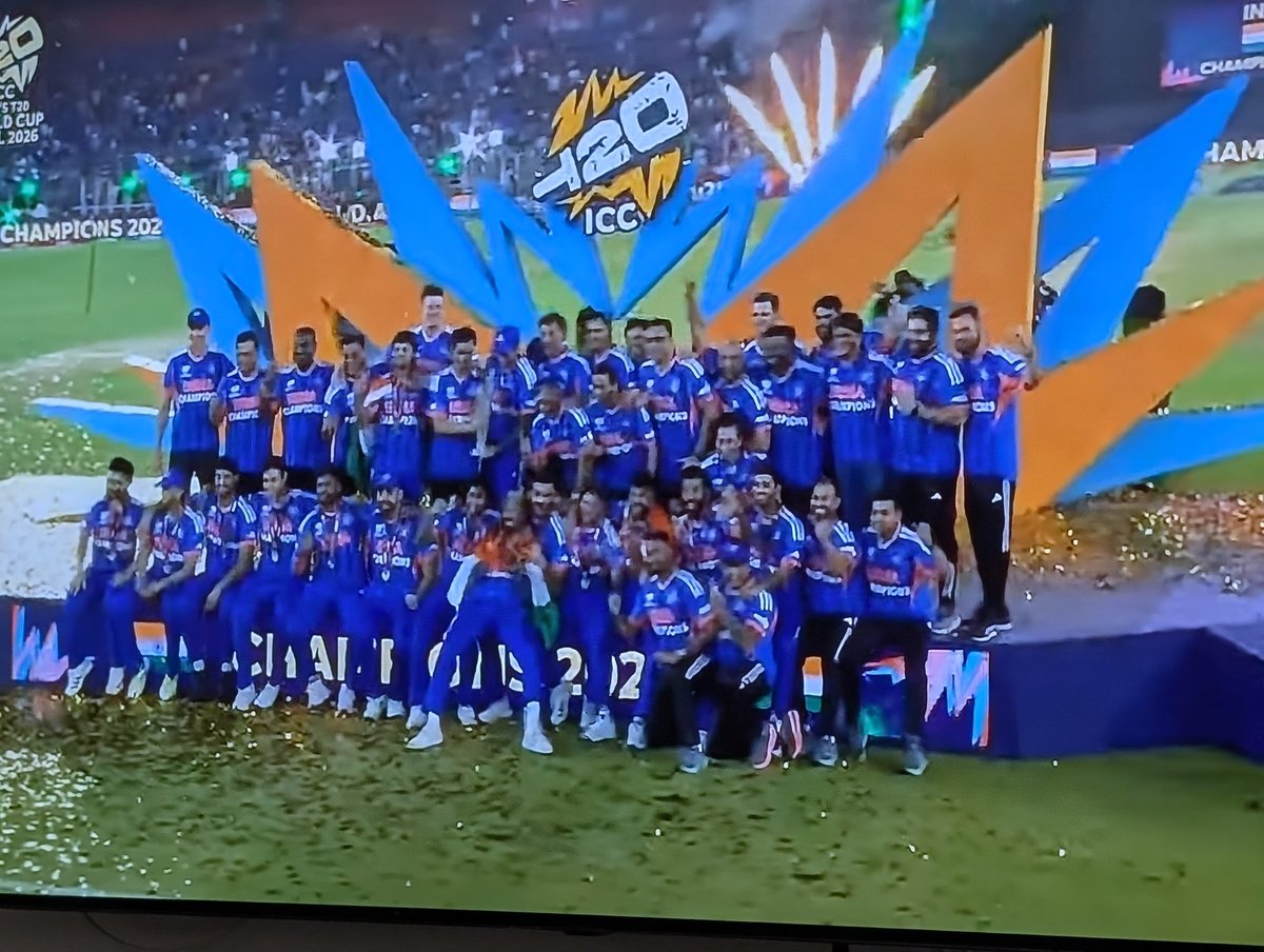 sheetalmsharma's tweet photo. History is written in gold as #TeamIndia clinches their 3rd T20 World Cup title! From clinical batting to Jasprit Bumrah’s magic, the Men in Blue have dominated the world stage once again.
The crown stays home! 🇮🇳✨
#T20WorldCup #Champions #TeamIndia #BleedBlue #Cricket https://t.co/2ibrd1s6wd