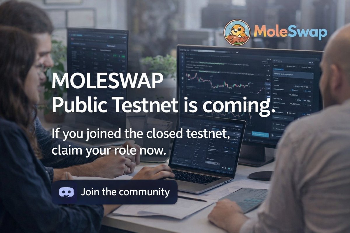 godswilledet124's tweet photo. After a successful closed testnet, @MOLESWAP is preparing for the next phase public testing.

If you want to be part of it:
• Join the MOLESWAP Discord
• Claim your role
• Stay ready for the public testing phase

Early participants will help shape what comes next.

Stay tuned. https://t.co/inE9NRtDFX
