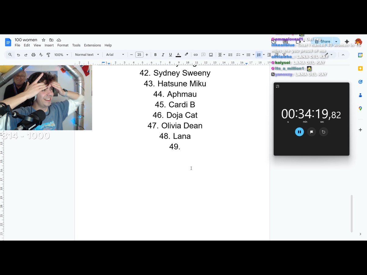 the pure fear and shock on his face as he realises it’s taken him 40 minutes to name 40 women