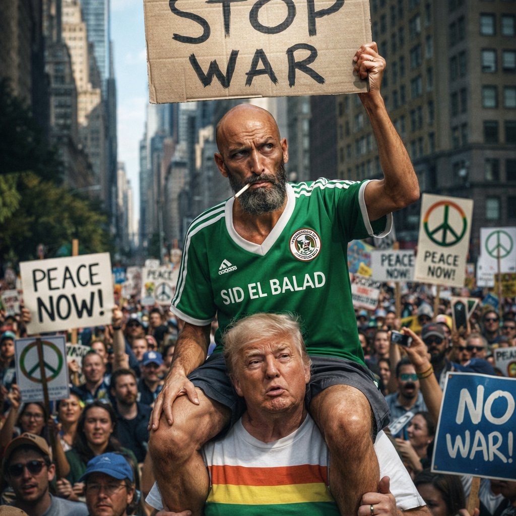 OElsehli's tweet photo. Archival footage from an anti-war march in the streets of New York, with the well-known left-wing peace activist McDonald Trump.
For more nonsense, check out the hashtag #sidelbalad https://t.co/eTRQIX1KKw