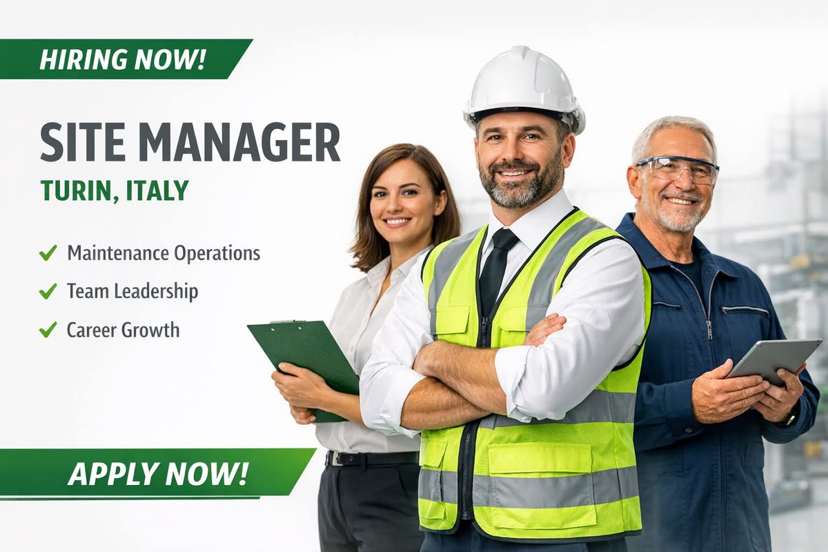 agedi_b's tweet photo. 🚨 We're Hiring in Turin!  

Step into a leadership role that blends strategy, operations &amp; team empowerment.

📍 Location: Turin, Italy

📈 Career advancement guaranteed!

https://t.co/WxC0ZSXc4m

#SiteManager #JobOpportunity #LeadershipRole #TurinJobs #MaintenanceManagement https://t.co/zSvlVjwxT9