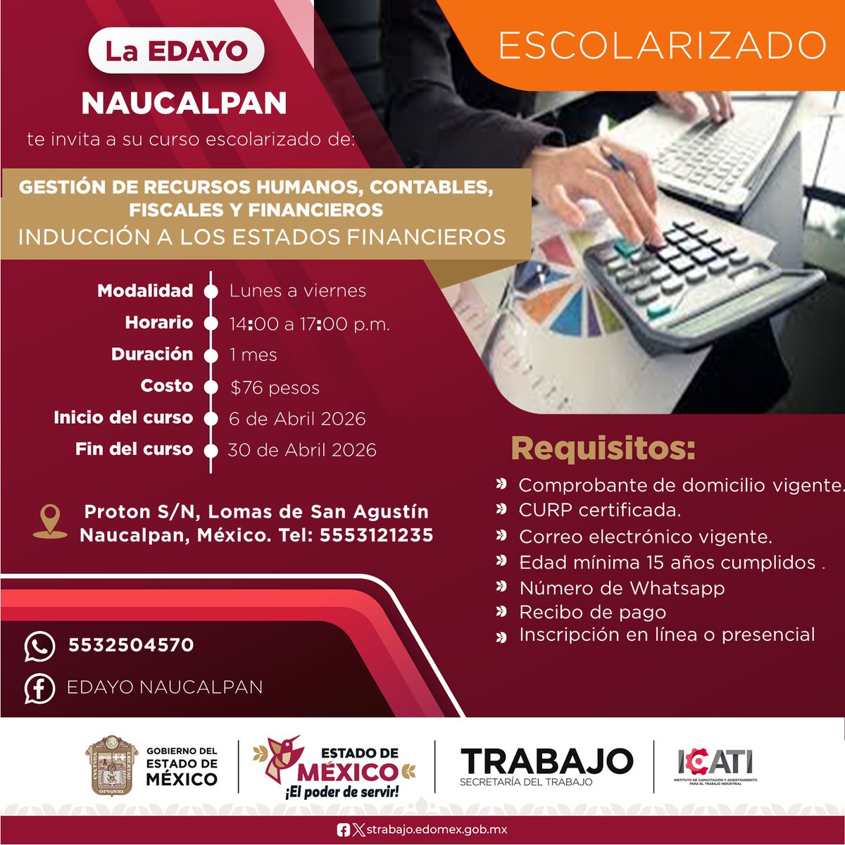 ¡ ABRIL 2026 !
¡ LINK DE INSCRIPCIÓN !
( si.icati.com.mx/inscripcion.do… )
CONTANCIA DE ESTUDIOS CON VALIDEZ OFICIAL POR PARTE DE LA SEP Y LA DGCFT
DUDAS O COMENTARIOS, NO DUDES EN PREGUNTAR, GRACIAS.
wa.link/qlfko2