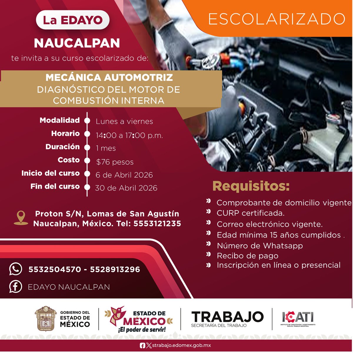 ¡ ABRIL 2026 !
¡ LINK DE INSCRIPCIÓN !
( si.icati.com.mx/inscripcion.do… )
CONTANCIA DE ESTUDIOS CON VALIDEZ OFICIAL POR PARTE DE LA SEP Y LA DGCFT
DUDAS O COMENTARIOS, NO DUDES EN PREGUNTAR, GRACIAS.
wa.link/qlfko2