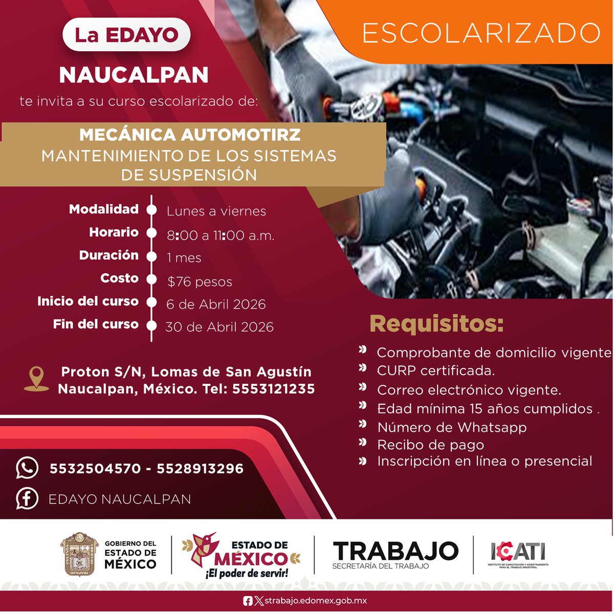 ¡ ABRIL 2026 !
¡ LINK DE INSCRIPCIÓN !
( si.icati.com.mx/inscripcion.do… )
CONTANCIA DE ESTUDIOS CON VALIDEZ OFICIAL POR PARTE DE LA SEP Y LA DGCFT
DUDAS O COMENTARIOS, NO DUDES EN PREGUNTAR, GRACIAS.
wa.link/qlfko2