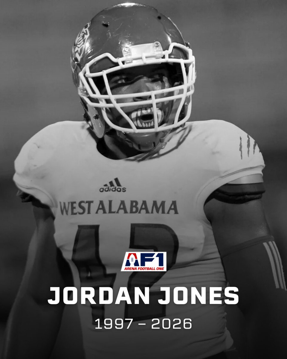 af1football's tweet photo. Arena Football One is deeply saddened by the tragic passing of Michigan Arsenal linebacker Jordan Jones.

Our thoughts and prayers go out to his family, friends, and teammates.

For the full statement, please visit https://t.co/4PbTyxL6qU. https://t.co/PPMnUOVu6P