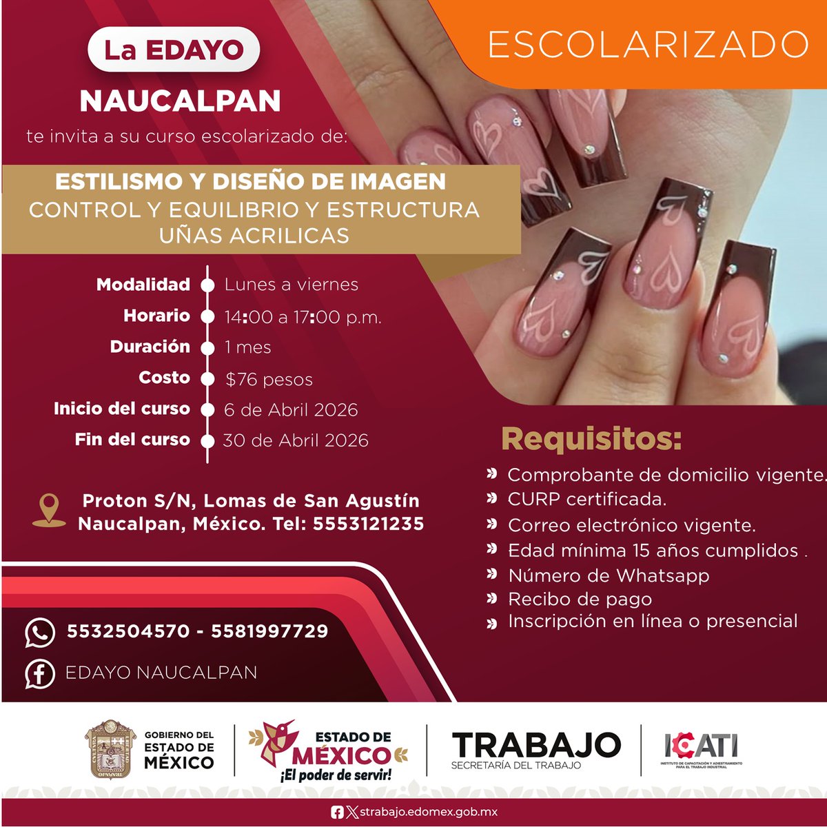 ¡ ABRIL 2026 !
¡ LINK DE INSCRIPCIÓN !
( si.icati.com.mx/inscripcion.do… )
CONTANCIA DE ESTUDIOS CON VALIDEZ OFICIAL POR PARTE DE LA SEP Y LA DGCFT
DUDAS O COMENTARIOS, NO DUDES EN PREGUNTAR, GRACIAS.
wa.link/qlfko2