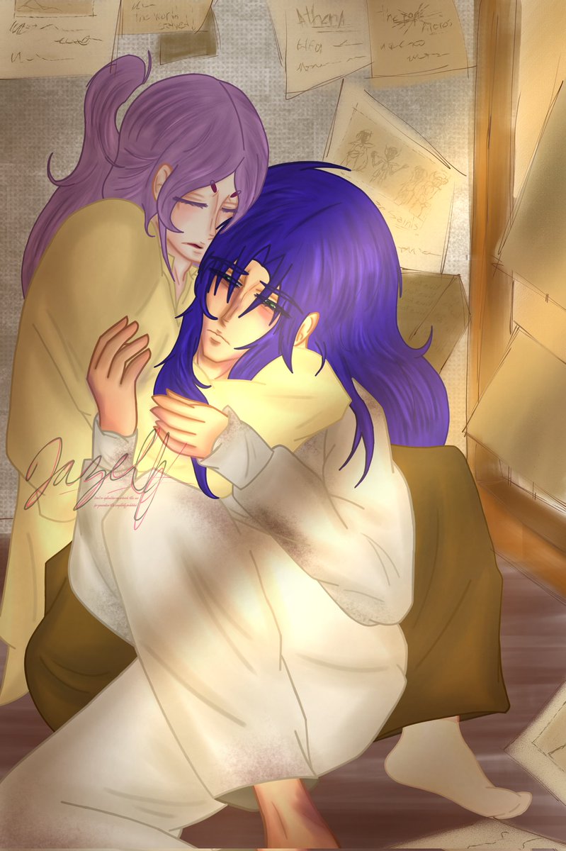 Jazelff's tweet photo. Part 2/?? From Au Psychologist x Patient
"The first time I saw you, you were completely alone, mistreated, and with too much fear in your eyes, I couldn't help but hug you. You needed it after all.."
#sagamu #サガムウ #聖闘士星矢 #SaintSeiya #GeminiSaga #AriesMu https://t.co/941WeN8dVj