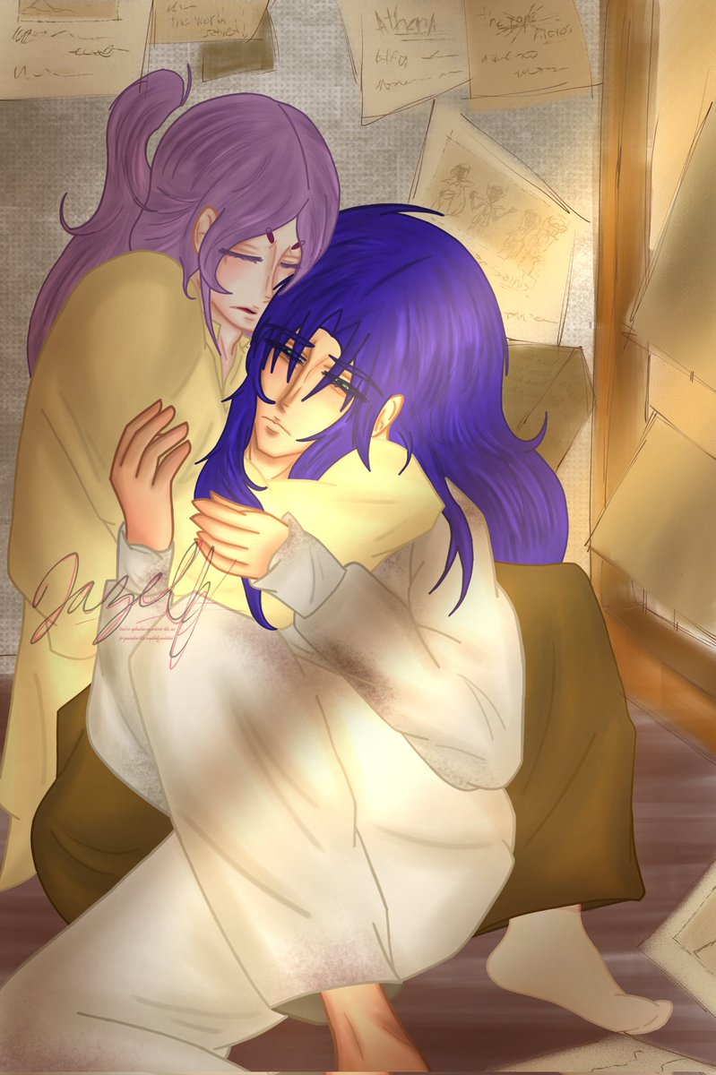 Jazelff's tweet photo. Part 2/?? From Au Psychologist x Patient
"The first time I saw you, you were completely alone, mistreated, and with too much fear in your eyes, I couldn't help but hug you. You needed it after all.."
#sagamu #サガムウ #聖闘士星矢 #SaintSeiya #GeminiSaga #AriesMu https://t.co/941WeN8dVj