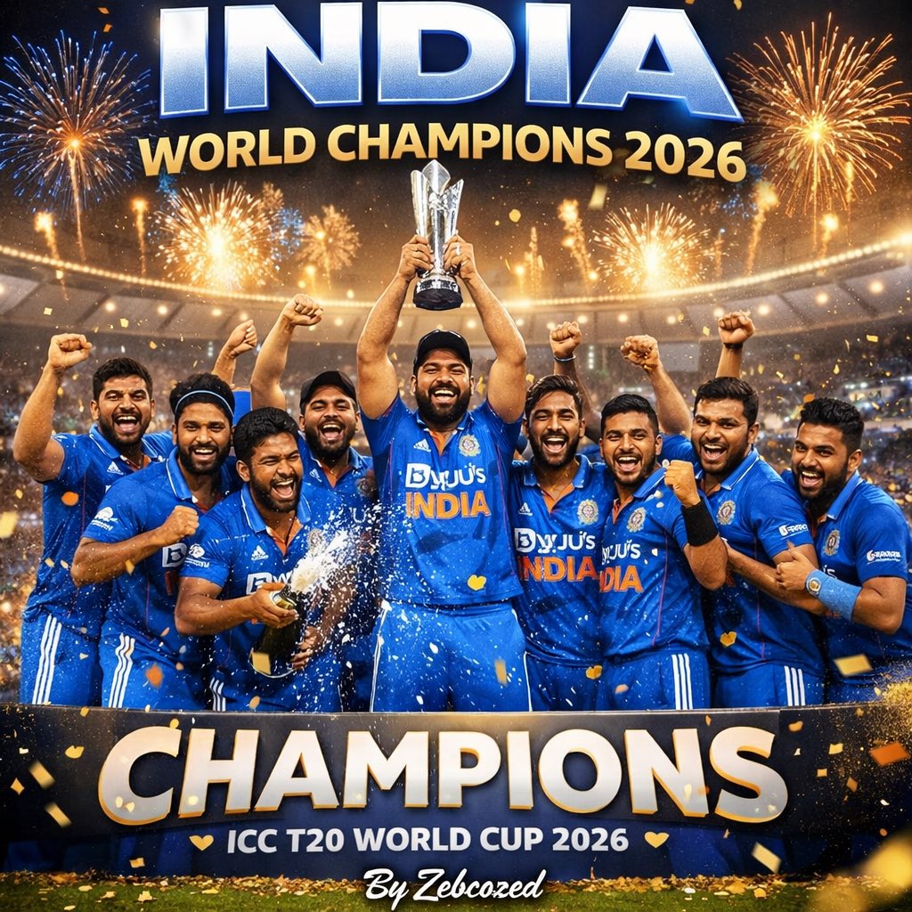 zebcozed01's tweet photo. #ICCT20WORLDCUP #ICCT20World #T20WorldCup2026final History written in blue — India are the T20 World Cup 2026 champions! 💙🇮🇳 https://t.co/TKqL155iK1