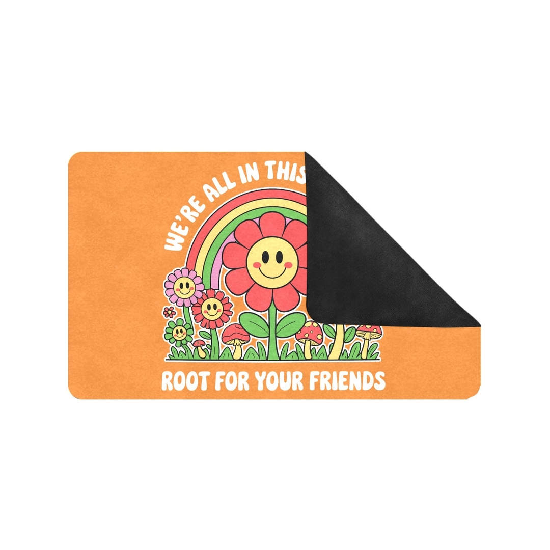 FashionsEnvy1's tweet image. Welcome guests with positivity! This 30"x18" Inspirational Doormat from @Inkedjoy says 'Root for Friends'. Made in the USA, it cushions feet, absorbs water, and keeps floors clean. Perfect for indoor or outdoor use. #HomeDecor #WelcomeMat #Inspirational
