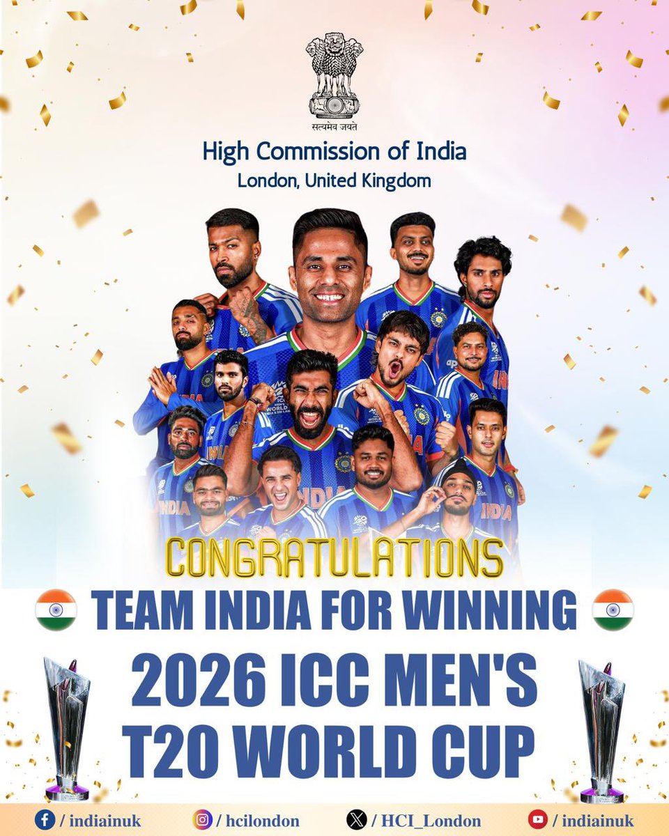 HCI_London's tweet photo. #T20WorldCup2026final #TeamIndia 

@BCCI @ICC @MEAIndia @IndianDiplomacy @T20WorldCup @mygovindia @VDoraiswami @getkart @MIB_India @PIB_India @PMOIndia @airnewsalerts @DDNewslive @diaspora_india @YASMinistry @IndiaSports https://t.co/7anU4L3hgh