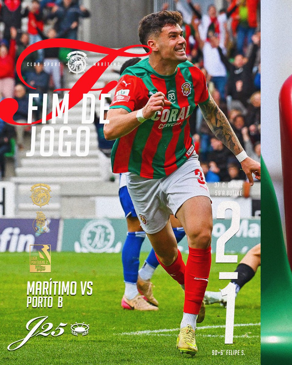 Lutar. Lutar. Lutar, até ao fim! 🦁💪

✅ FIM DE JOGO! Vitória do #CSMaritimo, por 2-1, frente ao FC Porto B para a #LigaPortugalMeuSuper