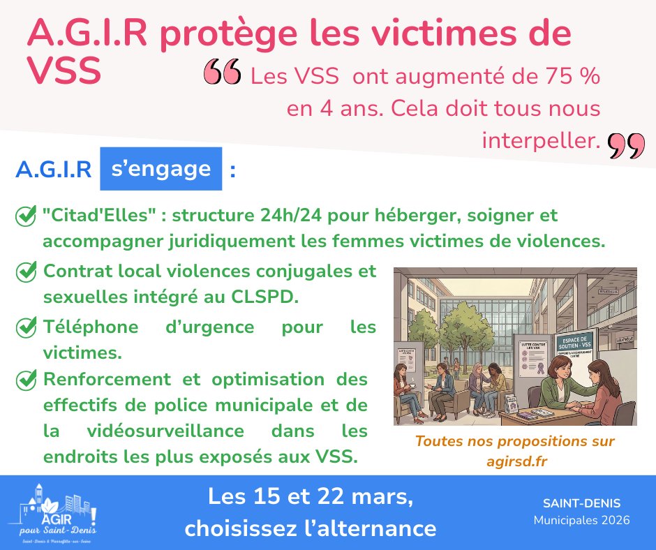 Les violences sexistes et sexuelles ont augmenté.
Face à cette réalité, nous devons agir.
Protéger les victimes n'est pas une option.
C'est une obligation.
Retrouvez toutes nos propositions sur agirsd.fr
Les 15 et 22 mars, choisissez l'alternance.
#Municipales2026