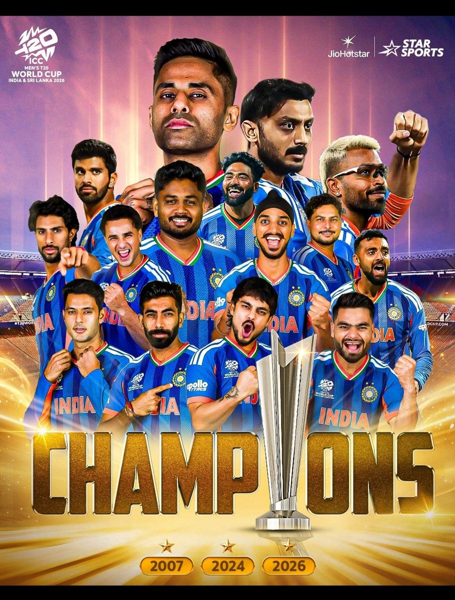 sammu83's tweet photo. History Repeated....

 #INDvsNZ #T20WorldCup2026Final #IndiaVsNewZealand #T20WorldCup
भारतीय क्रिकेट टीम #sanjusamson  #indiancricketteam  #T20WorldCup2026final #FinalMatch 
Player of the Tournament.. INDIA WON https://t.co/rYxqKhBVkv