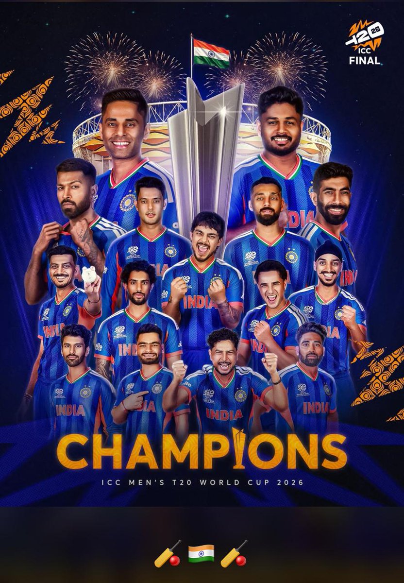 sanjayiu's tweet photo. History Repeat Karli
History Defeat Karli

🥳🇮🇳🏏🏆
#T20WorldCup2026final 
#indvsnzfinal https://t.co/OtwqXgkwbp