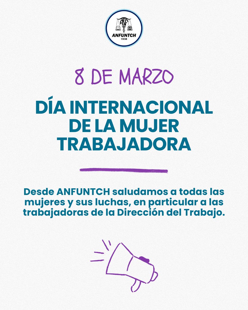 Este 8 de marzo, en el Día Internacional de la Mujer Trabajadora, queremos saludar a todas las mujeres y sus luchas, en particular a las funcionarias de la Dirección del Trabajo.

#ANFUNTCH #DíaDeLaMujer #8Marzo #DT #8M