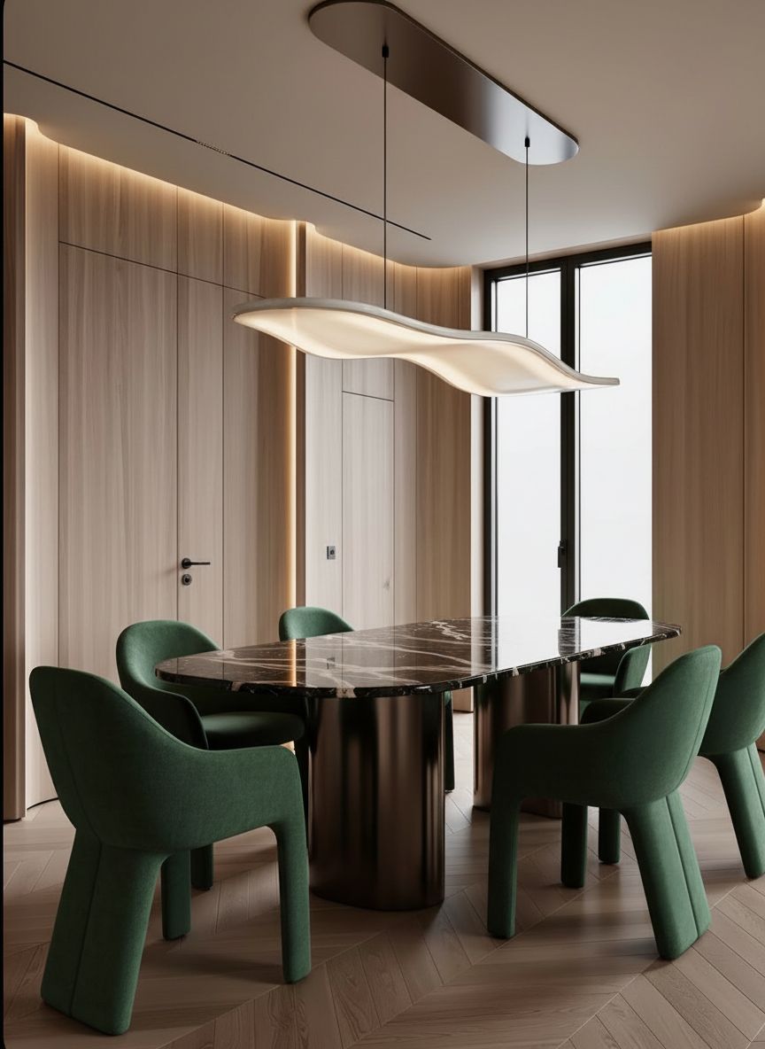 homedesignsai's tweet image. Same space. Four completely different dining moods ✨

From sculptural gold statement lighting to soft contemporary curves, deep green drama, and bold modern black accents, small swaps completely transform the atmosphere.

#DiningRoomDesign #InteriorInspo #ModernInteriors