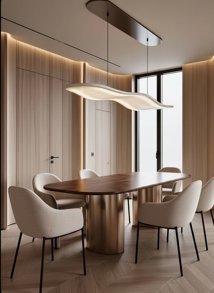 homedesignsai's tweet image. Same space. Four completely different dining moods ✨

From sculptural gold statement lighting to soft contemporary curves, deep green drama, and bold modern black accents, small swaps completely transform the atmosphere.

#DiningRoomDesign #InteriorInspo #ModernInteriors