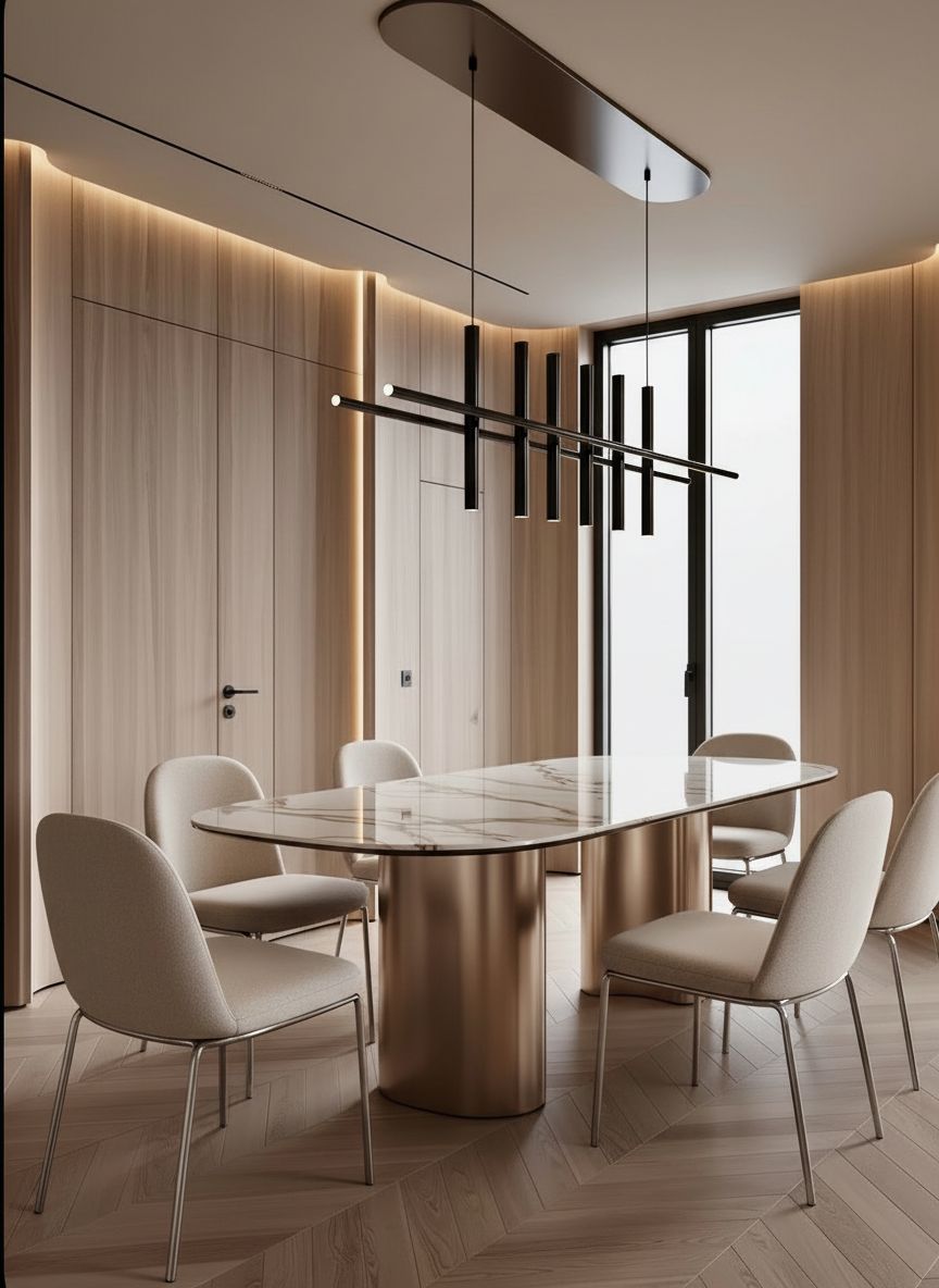 homedesignsai's tweet image. Same space. Four completely different dining moods ✨

From sculptural gold statement lighting to soft contemporary curves, deep green drama, and bold modern black accents, small swaps completely transform the atmosphere.

#DiningRoomDesign #InteriorInspo #ModernInteriors