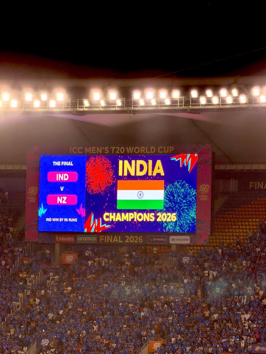 Congratulations To Team 🇮🇳💙

What a match to witness with over 1 lakh people 🔥

The ambience was too good and with everyone singing Vande Mataram together = Total Goosebumps Moment ✨

#T20WorldCup #IndiaVsNewZealand