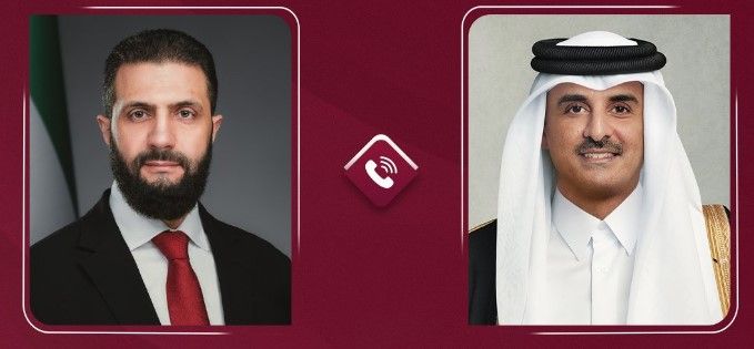 Qatar_Tribune's tweet photo. His Highness the Amir of the State of Qatar Sheikh Tamim bin Hamad Al Thani received a telephone call from President of the sisterly Syrian Arab Republic HE Ahmed Al Sharaa.
During the call, President Al Sharaa reiterated Syria's condemnation of the ongoing Iranian aggression against the State of Qatar and other countries in the region, which constitutes a violation of state sovereignty and a threat to their security and stability.
They also discussed developments in the region and the rapidly evolving situation on the ground, with both sides emphasizing the importance of an immediate cessation of hostilities and the necessity of preventing a descent into chaos.
Both sides stressed the need to intensify regional and international efforts to create the appropriate conditions for de-escalation and to rely on political and diplomatic channels in accordance with the principles of the United Nations and its Charter, thereby contributing to the strengthening of regional security and stability.

#qatar #syria #iranattacks