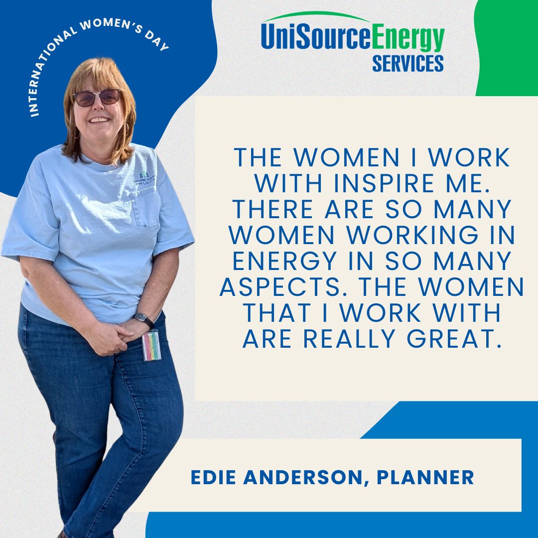 Today, we are celebrating 115 years of International Women's Day. This year's theme is #GivetoGain. At UniSource, we work to give our support to gain advancement for women, like Edie, through our Women in Energy employee group and our volunteer and philanthropic efforts.