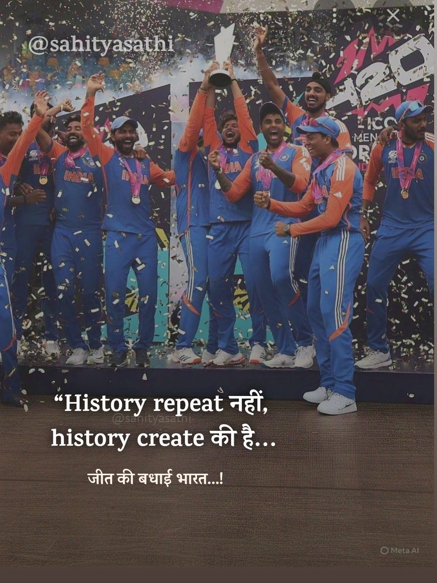 SahityaSathi's tweet photo. “History repeat नहीं, 
history create की है…🏆🏏🔥

#T20WorldCup2026final #INDvNZ https://t.co/I7FHyugLr6