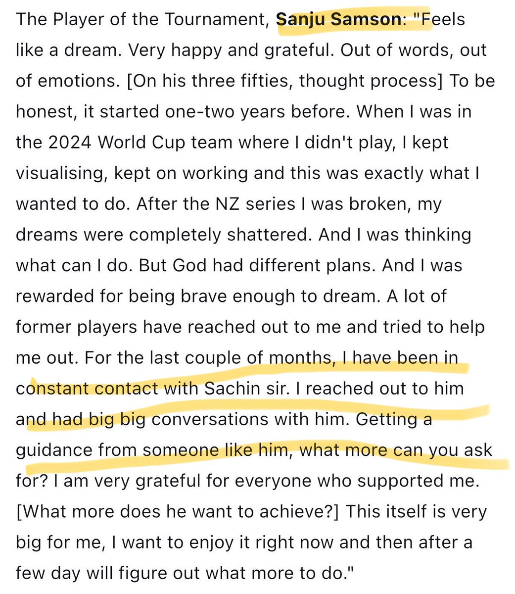 #SanjuSamson about guidance from <a href="/sachin_rt/">Sachin Tendulkar</a> during his tough time.❤️