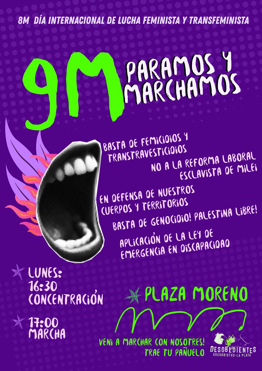Este #8M y #9M paramos y marchamos! ✊🏽💜

No nos olvidamos, no nos callamos, no nos rendimos. Marchamos porque tenemos memoria y fuimos les que decidimos salir a pelear por nuestros derechos. Este 9 hacemos un paro internacional y volvemos a las calles.