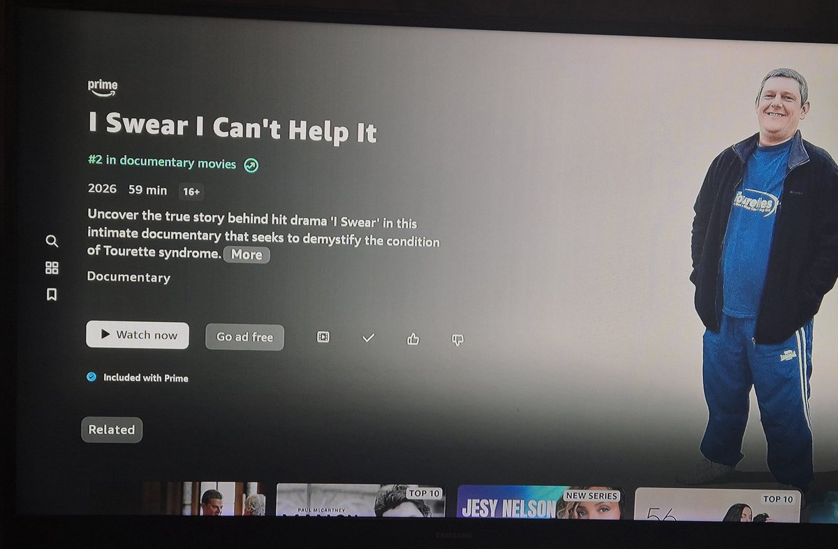 underhandrea's tweet photo. #2 in Prime documentaries: I swear I can't help it.
#tourettes #BAFTAS #JohnDavidson https://t.co/I0bFWNLy90