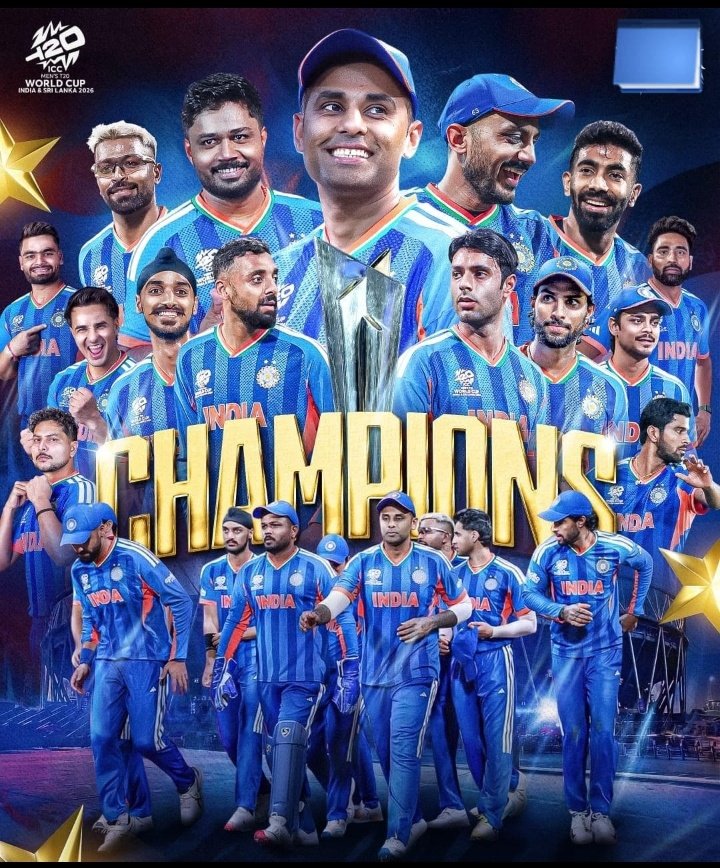 Syeednaasir1's tweet photo. Congratulations Champions 🏆 
India with Indians Always  Lead.
#India #Champions #T20WC2026 #T20WorldCup2026final 
@AmitShah @JayShah @BCCI @ICC https://t.co/clSe31rfZd
