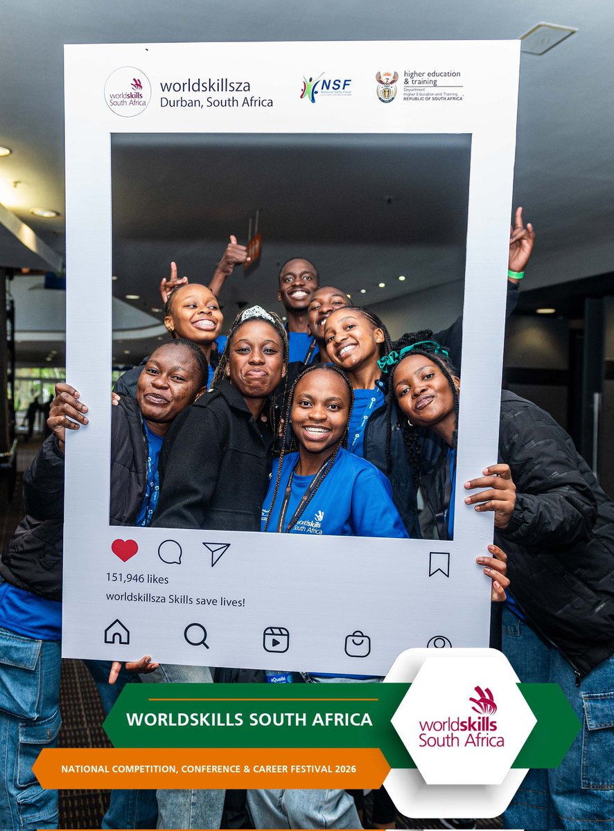 HigherEduGovZA's tweet photo. [In Pictures] Competitors and guests capture memorable moments at the photo booth before the  start of the official opening ceremony of the WorldSkills South Africa National Competition 2026 at the Inkosi Albert Luthuli International Convention Centre.
#SkillsChangeLives https://t.co/E6wpwPisao