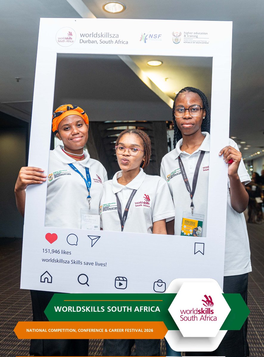 HigherEduGovZA's tweet photo. [In Pictures] Competitors and guests capture memorable moments at the photo booth before the  start of the official opening ceremony of the WorldSkills South Africa National Competition 2026 at the Inkosi Albert Luthuli International Convention Centre.
#SkillsChangeLives https://t.co/E6wpwPisao