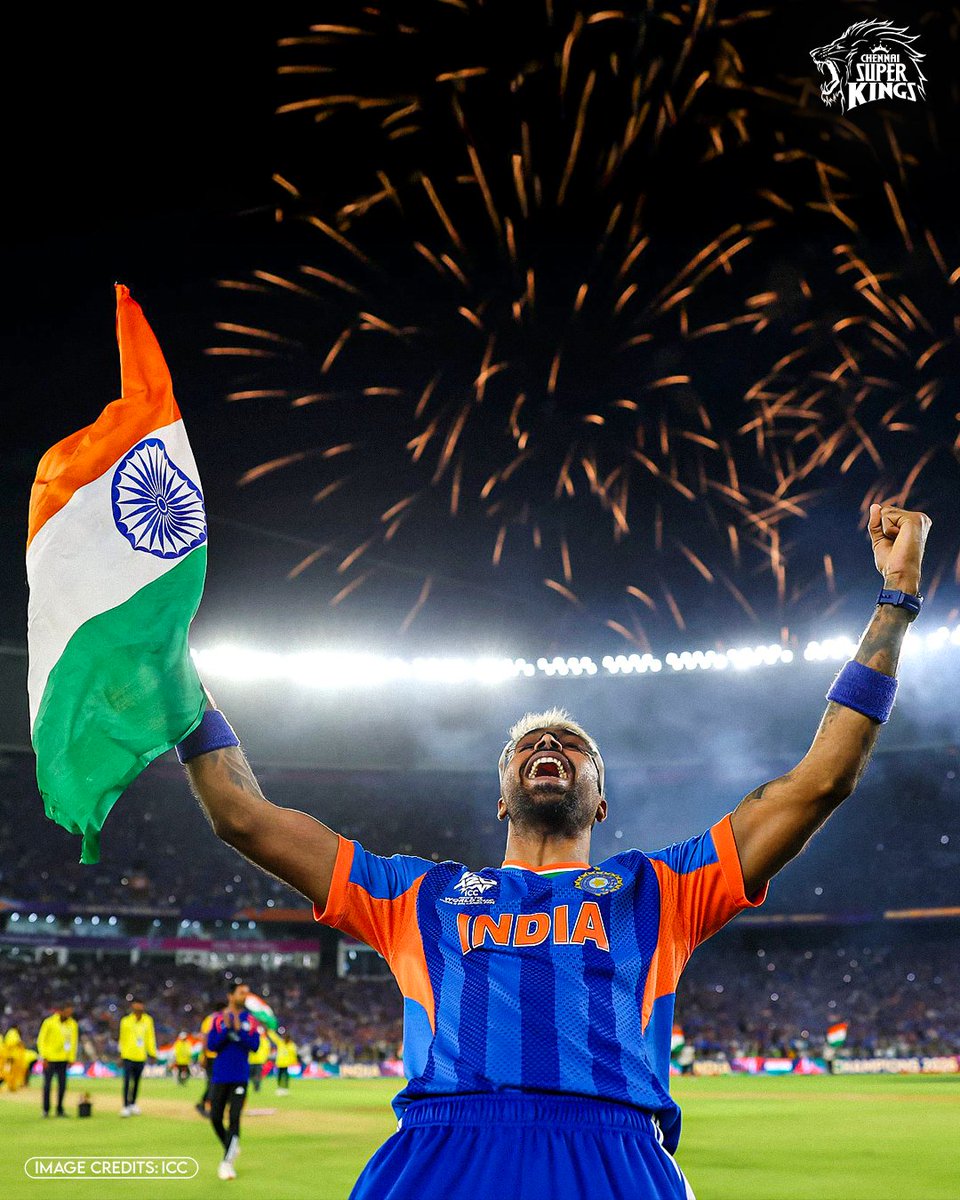 ChennaiIPL's tweet photo. Two-time World Cup champion.
Raise it high, Hardik 💪🇮🇳

#WhistlePodu #T20WorldCup 
📸 : ICC https://t.co/sc00WcCfJI