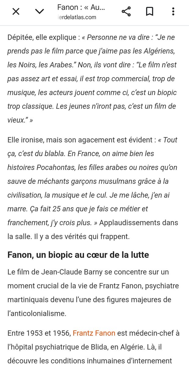Weatherboy_fr's tweet photo. Persépolis, c'est ça :

« Tout ça, c’est du blabla. En France, on aime bien les histoires Pocahontas, les filles arabes ou noires qu’on sauve de méchants garçons musulmans grâce à la civilisation, la musique et le cul. Je me lâche, j’en ai marre. Ça fait 25 ans que je fais ce métier et franchement, j’y crois plus. » 

Ainsi parlait la réalisatrice du biopic de Fanon, devant sa faible distribution en France.

Source : https://t.co/RDw93rfoXH

J'ai toujours été suspicieux de ces gens qui te parlent "de la condition de la femme en Iran", sujet tellement subversif qu'il doit sortir un film par an sur le sujet... quand dans le même temps, les mêmes ne disent rien du pire pays au monde pour le droits humains et des femmes en général : la dictature d'Arabie Saoudite. Pays allié de l'Etat colonial israélien et aligné sur les États-Unis.

Vous pourrez chercher, à part 2 ou 3 films de toujours la même Haifaa Al‑Mansour. Rien. Et surtout pas la même audience et diffusion que ceux sur l'Iran.

La différence évidemment : l'Arabie Saoudite ne menace ni les intérêts israéliens, ni les intérêts américains.

Il est sûr que diffuser aujourd'hui un film sur la condition de la femme saoudienne, ca planterait un pieux au cour de la propagande américaine alignée sur des intérêts sionistes, et dont la communication se base sur la "libération", "les femmes", "la démocratie", le "surarmement".

Mais non, dans ce contexte, une chaîne de télévision publique va embrayer pour soutenir un effort de guerre de l'agresseur (les États-Unis) qui se comporte pire que les Nazis (voir le naufrage d'un navire iranien désarmé sans sauver l'équipage).

Pour paraphraser Alain Badiou il y a de celà 20 ans :

« On a les guerres qu’on mérite. Dans ce monde transi par la peur, les gros bandits bombardent sans pitié des pays exsangues. Les bandits intermédiaires pratiquent l’assassinat ciblé de ceux qui les gênent. Les tout petits bandits font des << rediffusion pour soutenir une propagande guerrière >>

On dira que c’est moins grave. Certes. C’est moins grave. Devant feu le Tribunal de l’Histoire, nous obtiendrons les circonstances atténuantes : "Spécialiste du <<cinéma>>, il n’a joué dans l’affaire qu’un petit rôle".

Source : https://t.co/GyHKqmoJAw
