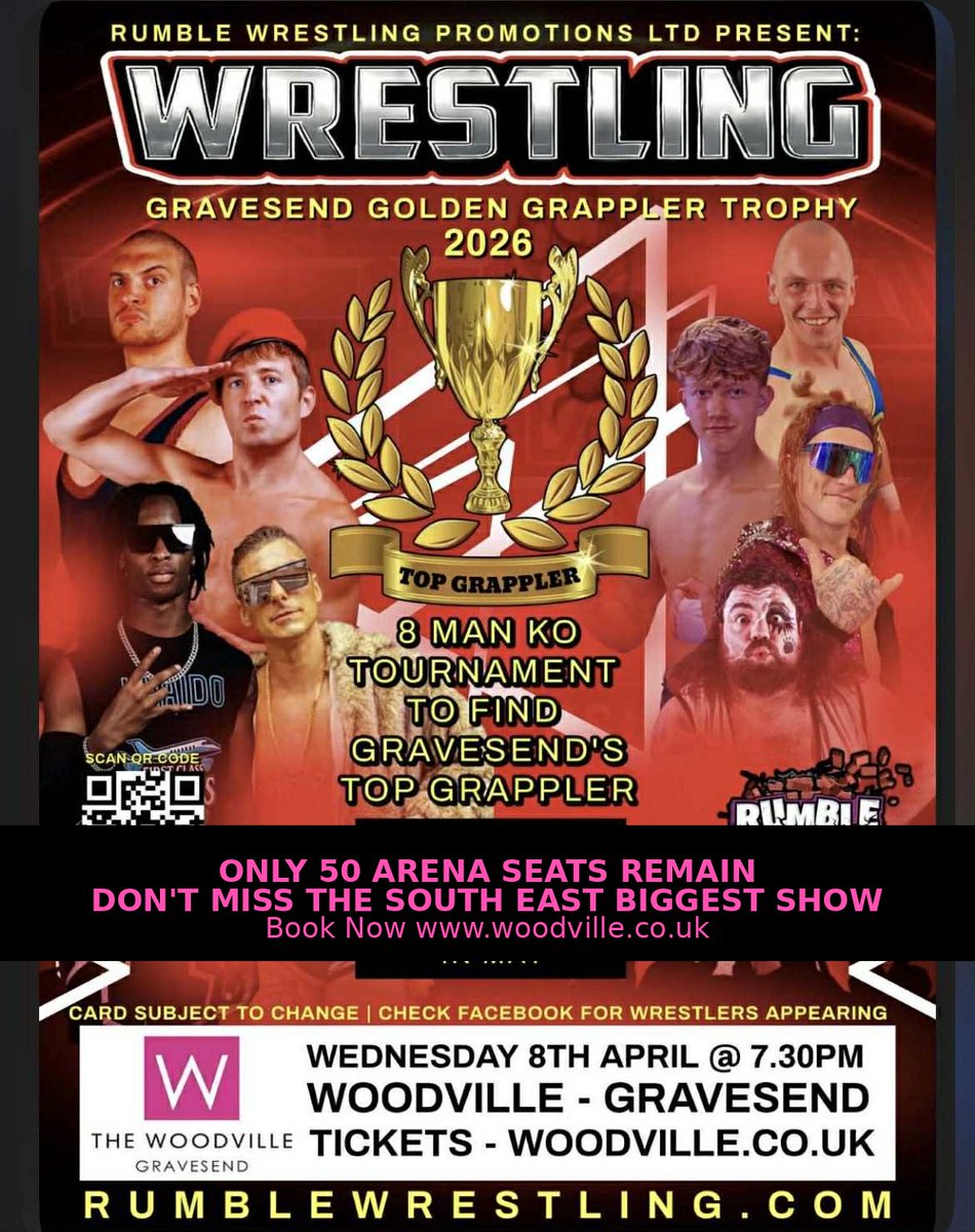 RumbleWres_Pro's tweet photo. APRIL 8TH - The first Gravesend Golden Grappler Tournament  being held.  Tonbridge teenage hope Raymond O'Reilly, Peckham Playboy Hakan, Sassy Bear,  Bruiser Jacobs, The Towering Inferno, Isle of White's Rudi Root, and London highflyer Khaido
https://t.co/fxBqgQ6j0u https://t.co/VSXUhADxaA