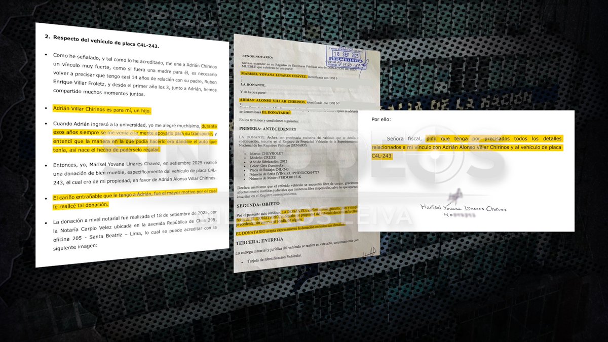En exclusiva, el documento con la firma de Marisel Linares que habría sido presentado a la fiscalía donde acredita su estrecha relación con Adrián Villar y la supuesta "donación" del vehículo.
