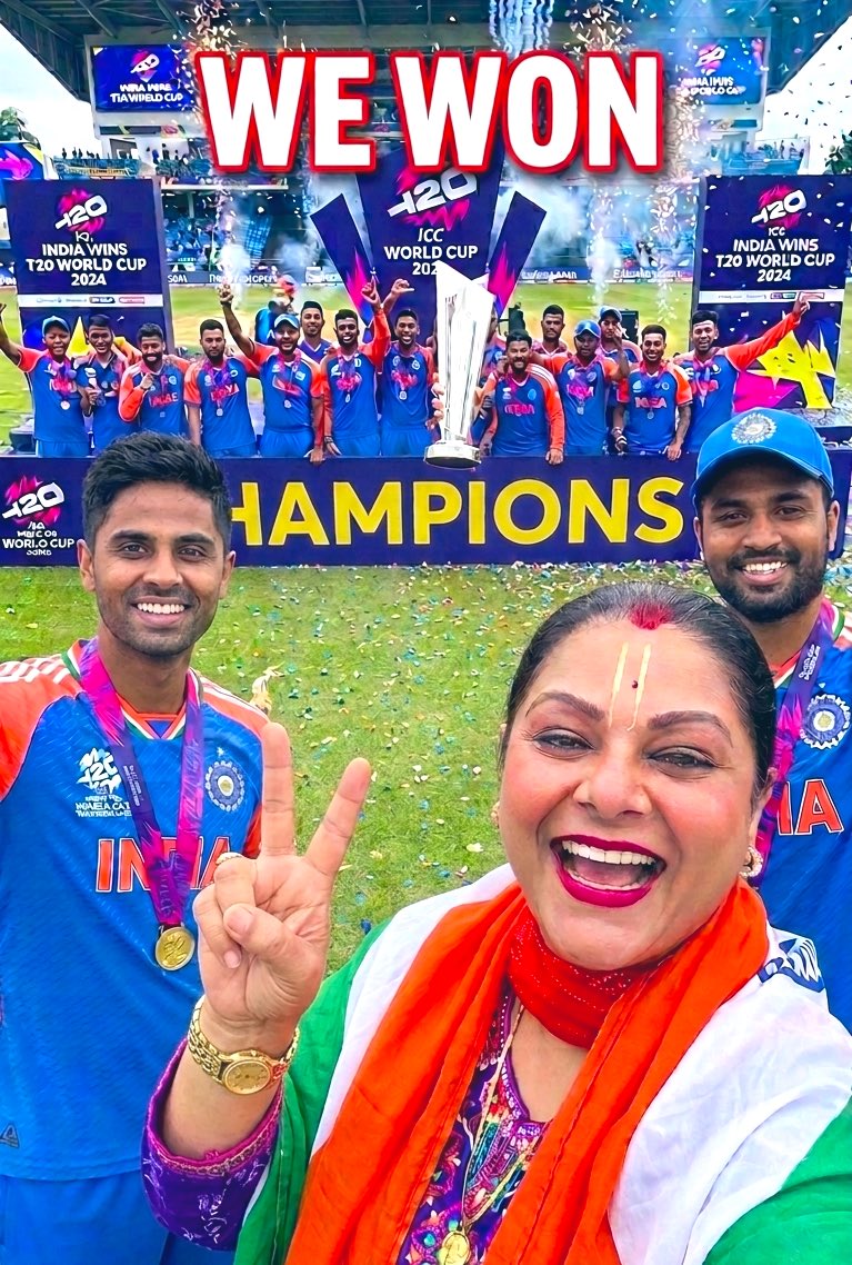 BeingReva's tweet photo. "जीत हमारी हुई! 🇮🇳🏆
T20 वर्ल्ड कप का खिताब अब हमारे नाम है। संजू और सूर्या के साथ ये पल हमेशा यादगार रहेगा! टीम इंडिया ने कमाल कर दिया, दिल खुश हो गया! 🙌💙
 #T20WorldCup2026final #SuryakumarYadav #SanjuSamson #InternationalWomensDay https://t.co/p8AHvB4Pgy