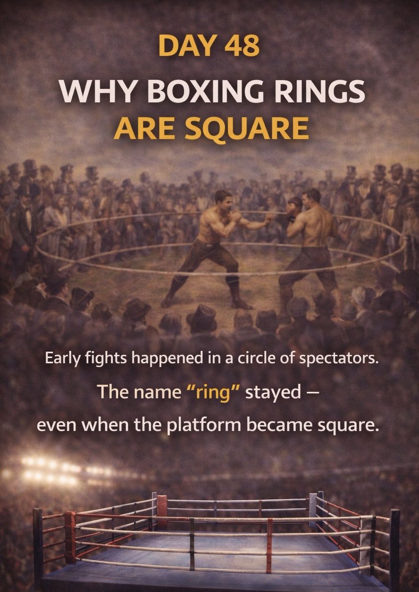YuryIak's tweet photo. Day 48 β Why a boxing ring is square
Early fights happened inside
a circle of spectators.
That circle was called a ring.
Later the platform became square β
but the name stayed.
#BoxingHistory #FightFacts https://t.co/OJn2BXDf1r