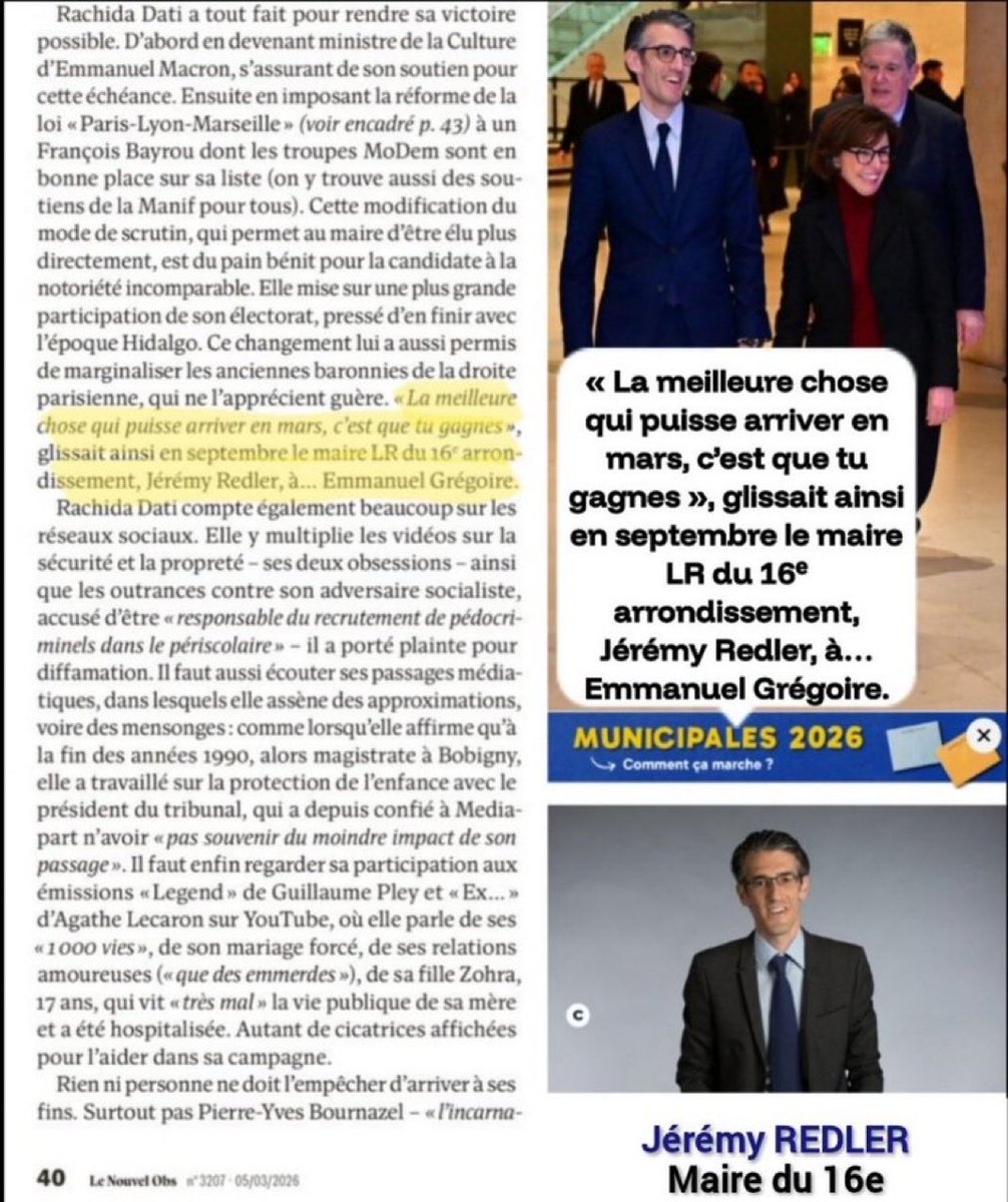 Zemmourienne92's tweet photo. 😬Le même Jérémy #Redler, maire #LR du 16e arrondissement, confiait à Emmanuel Grégoire :

"La meilleure chose qui puisse arriver en mars, c'est que tu gagnes."🤣

🗳️🗳️Les 15 et 22 mars, à #Paris16, votez deux fois pour #SarahKnafo !🌼 

☀️#UneVilleHeureuse avec #SarahPourParis🚀 https://t.co/3XHUZkWvRb