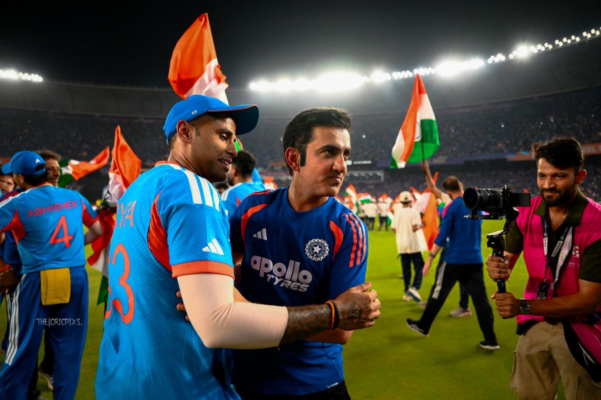 Team India captain Suryakumar Yadav and coach Gautam Gambhir after winning the 2026 T20I World Cup
