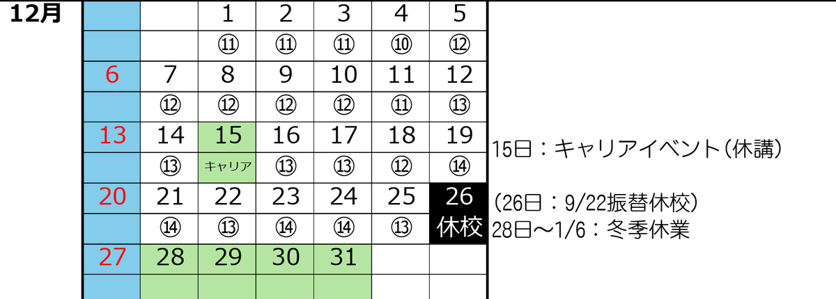 え、今年からクリスマスも授業あるじゃん。えぐ。
