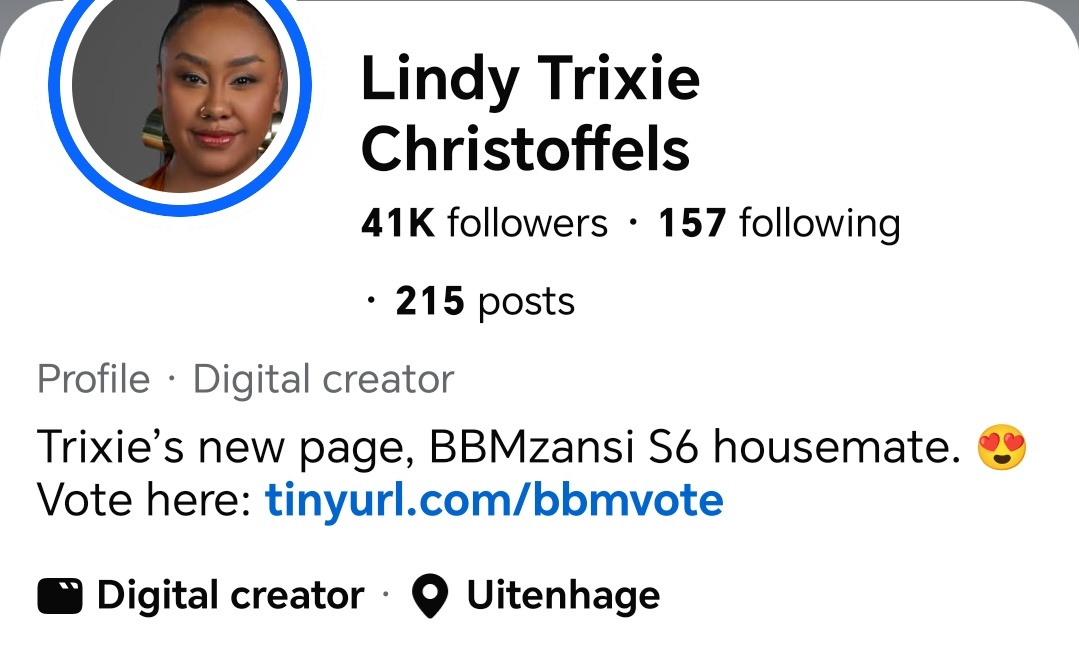 Thank you Africa for following <a href="/lindy_trixie/">Lindy Trixie Christoffels</a> on Facebook. This page is growing so beautifully. 

Thank you for voting &amp; supporting our babe through &amp; through. Please continue growing her socials, voting and supporting her 🙏🥹

For your body, baby 🥰❤️

#BBMzansiS6 #BBMzansi
