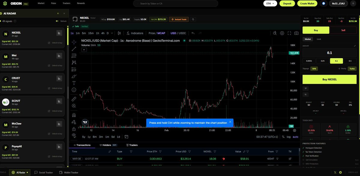 OrionTradingApp's tweet photo. The best way to prepare for the $BASE token launch and its airdrop is to trade daily on Base. 

This will help you understand the ecosystem, make more money at the token launch, and farm the airdrop.

To help you achieve excellent multiples, we’ve developed the first trading terminal fully optimized for Base, with an AI Radar that delivers signals better than 99% of KOLs 

👉 https://t.co/TPeXIWKsGe