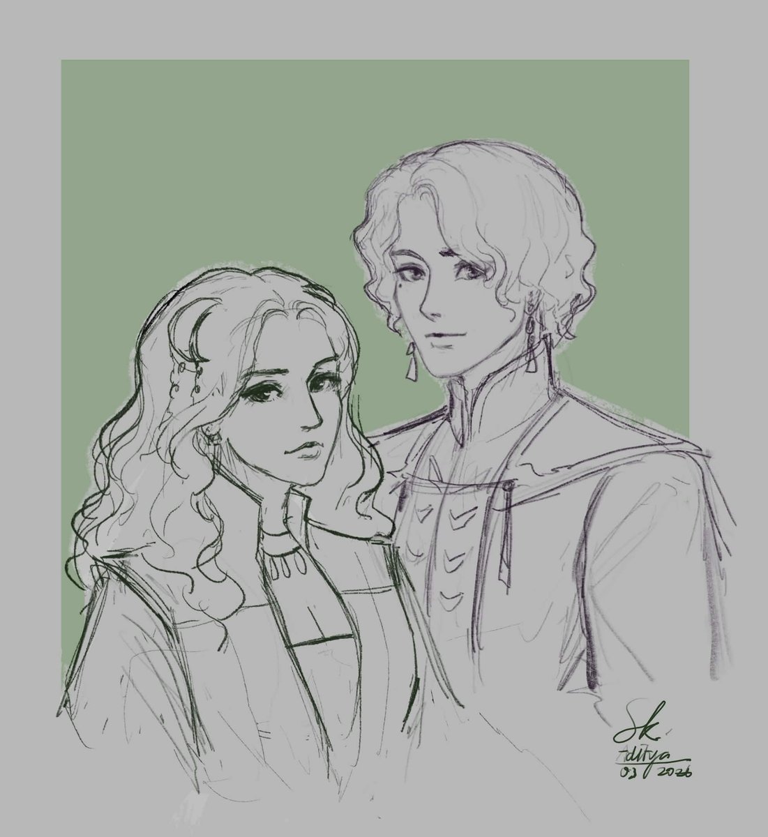skolas_a's tweet photo. Quick sketch of my farmer/adventurer, Eris, and Eiland from Fields of Mistria 💚  💗

#fieldsofmistria #eiland https://t.co/Y1n9AaObeo