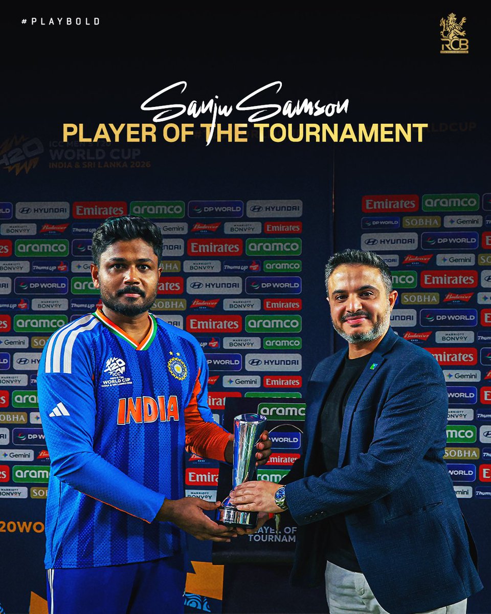 3️⃣2️⃣1️⃣ runs in just 5️⃣ innings. 🫡

3 back to back 50s in must win games. 😮‍💨
Only the 3rd player in #T20WorldCups to score a 50 in semi final and finals!

Belief. Composure. Brilliance. ⭐️ Sanju Samson owned the biggest moments. 🏆🔥

#PlayBold #ನಮ್ಮRCB