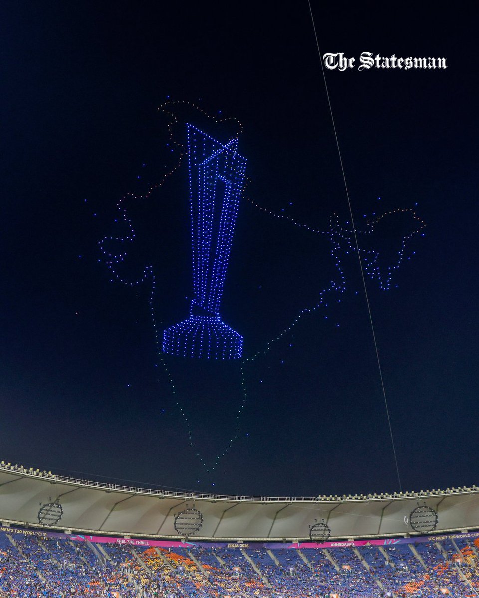 TheStatesmanLtd's tweet photo. 📸 ~ A drone show lights up the sky above Narendra Modi Stadium in Ahmedabad after India won the ICC Men's T20 World Cup 2026.
#INDvsNZ #INDvNZ #INDvsNZFinal #T20WorldCup #T20WorldCupFinals #FinalMatch #Finals #WorldCup #Champions #TheStatesman https://t.co/0BsBZUPVia